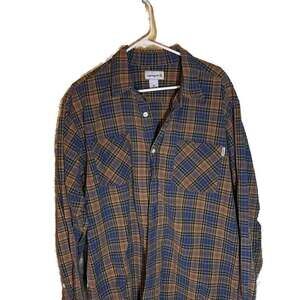 Carhartt Men's XL Long-Sleeve Plaid Button Down Flannel Shirt Blue/Brown